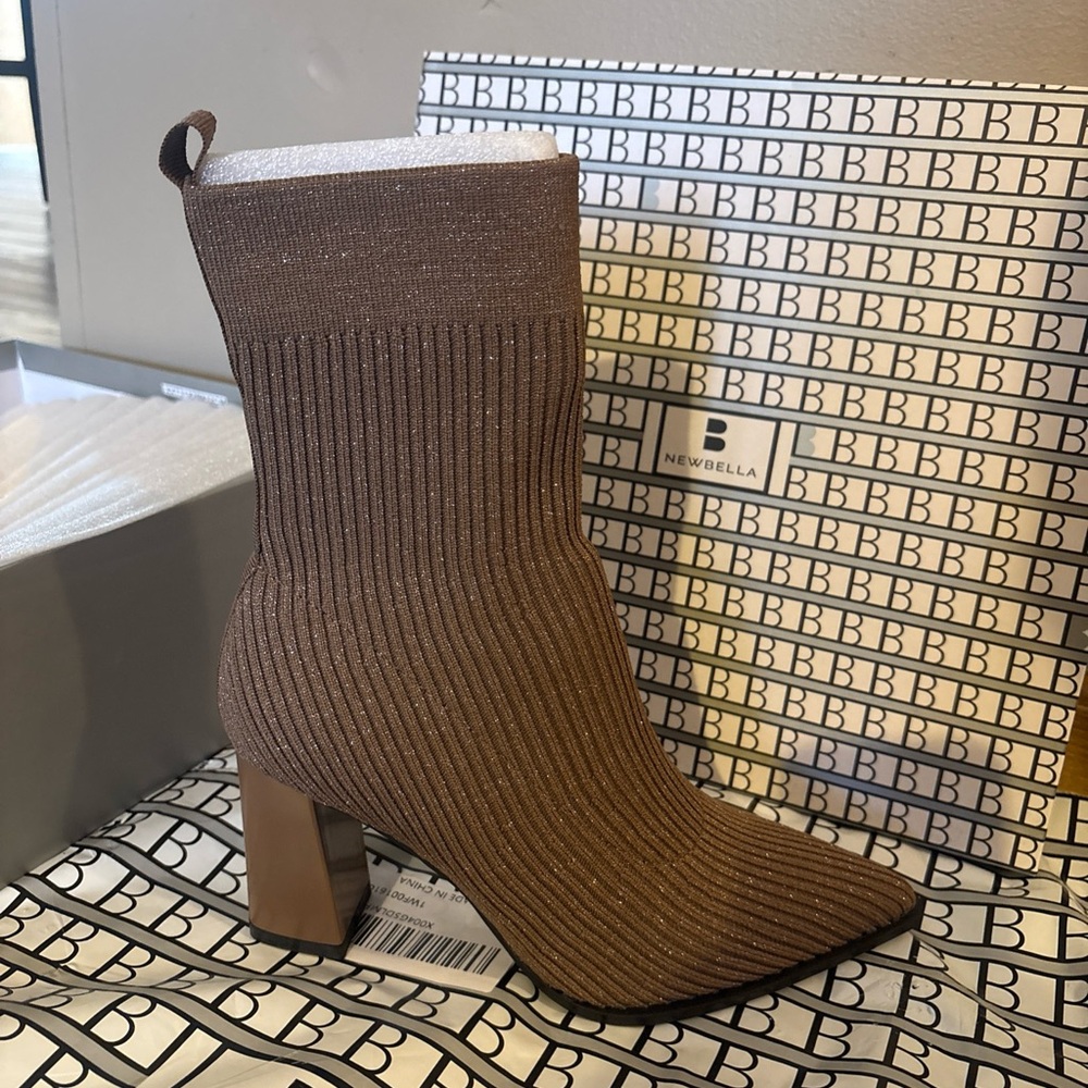 Newbella Brown Ribbed Heeled Boots